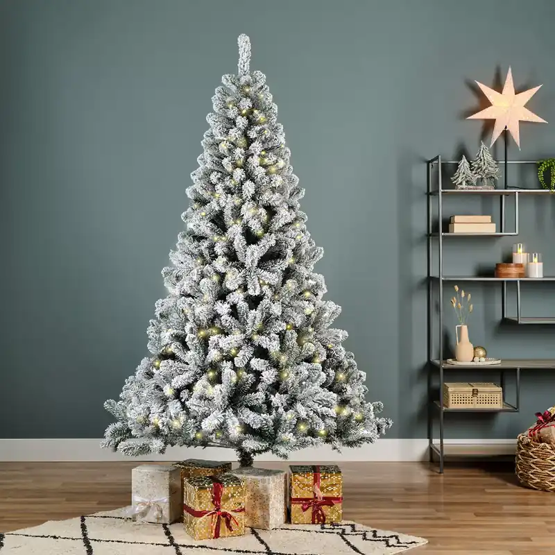 Albero di Natale artificiale luminoso 320 LED H210 cm King Verde innevato