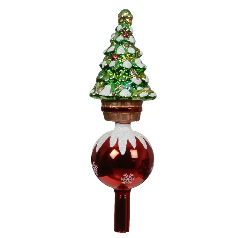 Puntale albero di Natale in vetro Addobbi natalizi Verde e rosso