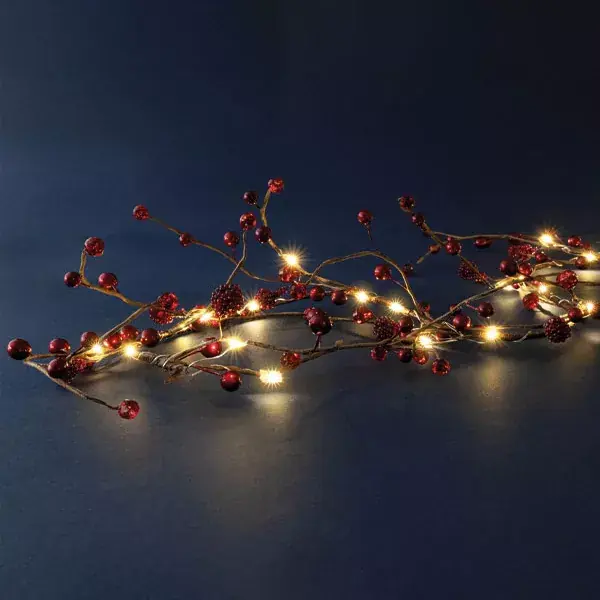 Ghirlanda luminosa a pile 45 LED (180 cm) Bacche Rosse e bianco caldo
