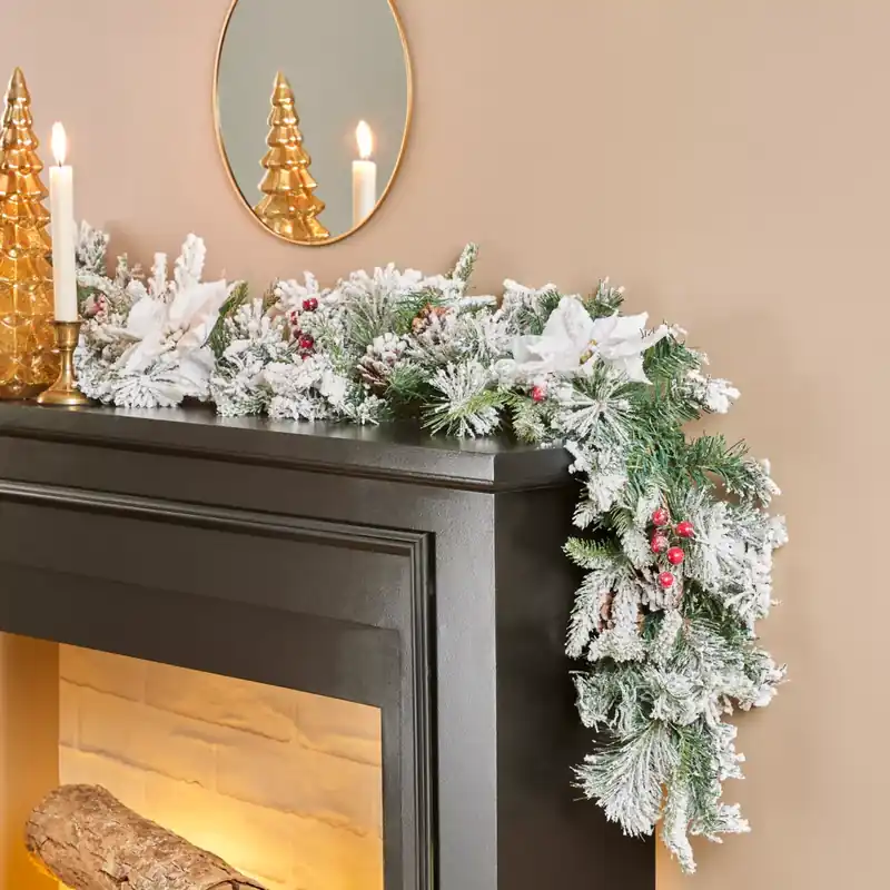 Ghirlanda decorata floccata Bianco
