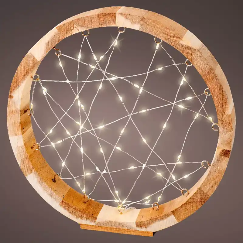 Cerchio luminoso a pile 60 LED (D24 cm) Astro in legno Bianco caldo