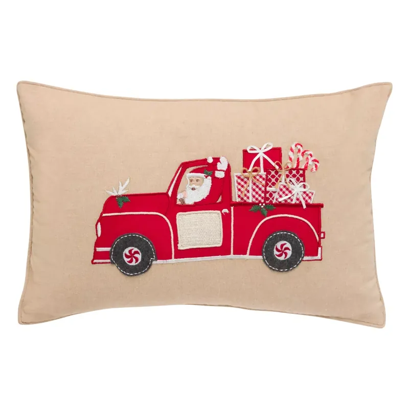 Cuscino natalizio rettangolare (59 x 39 cm) Auto di Babbo Natale Rosso e beige