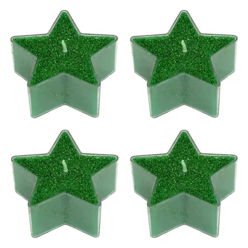 Set di 4 Candele per scaldavivande Stelle Verde glitterato