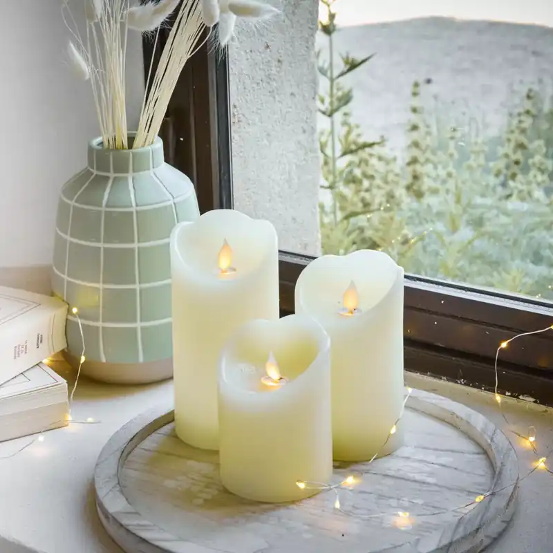 Set di 3 candele LED tremolanti (D7,5 cm) Cera naturale Crema
