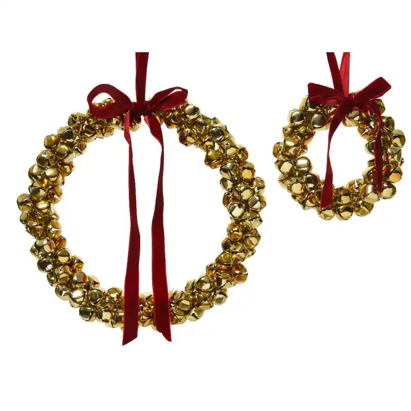 Set di 2 addobbi da appendere in metallo (D25 cm) Corona e velluto Oro
