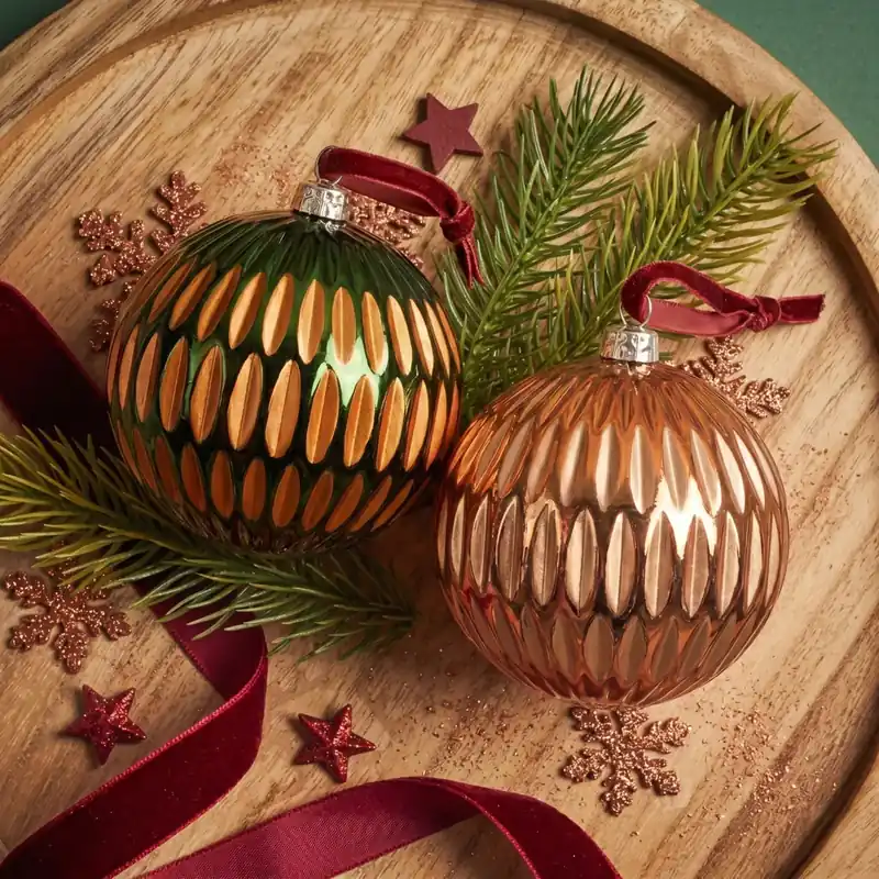 Set di 12 palline di Natale (D80 mm) Lusso Retrò Arancione e verde abete