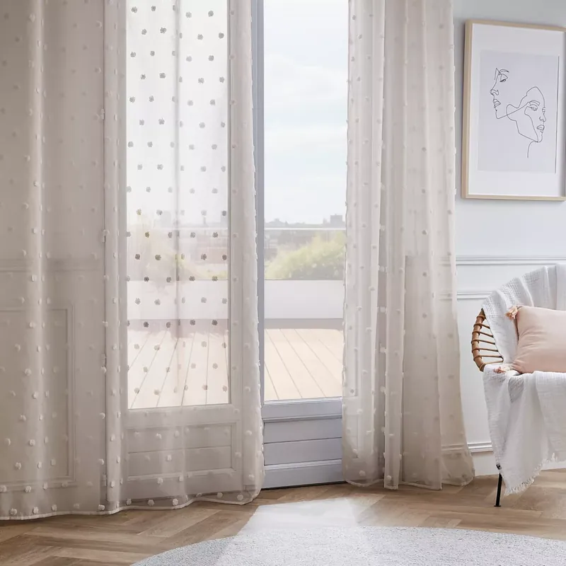 Tenda con occhielli e pon pon (140 x 240 cm) Emie Beige