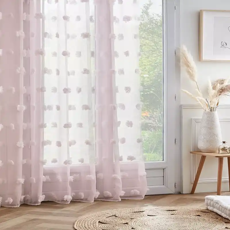 Tenda trasparente con occhielli e pon pon (280 x 240 cm) Suzie Rose