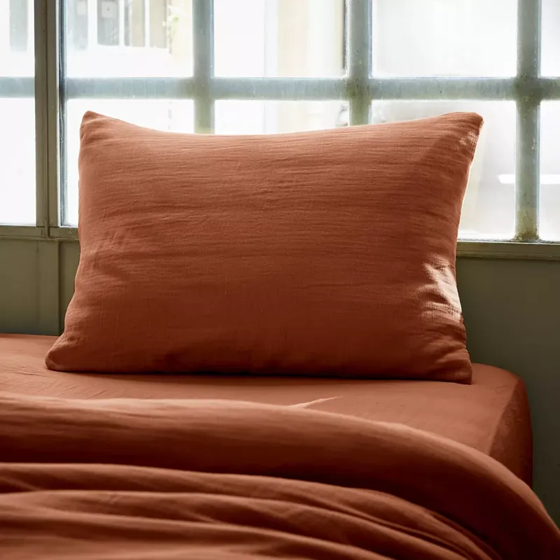 Federa rettangolare garza di cotone (L80 cm) Gaïa Terracotta
