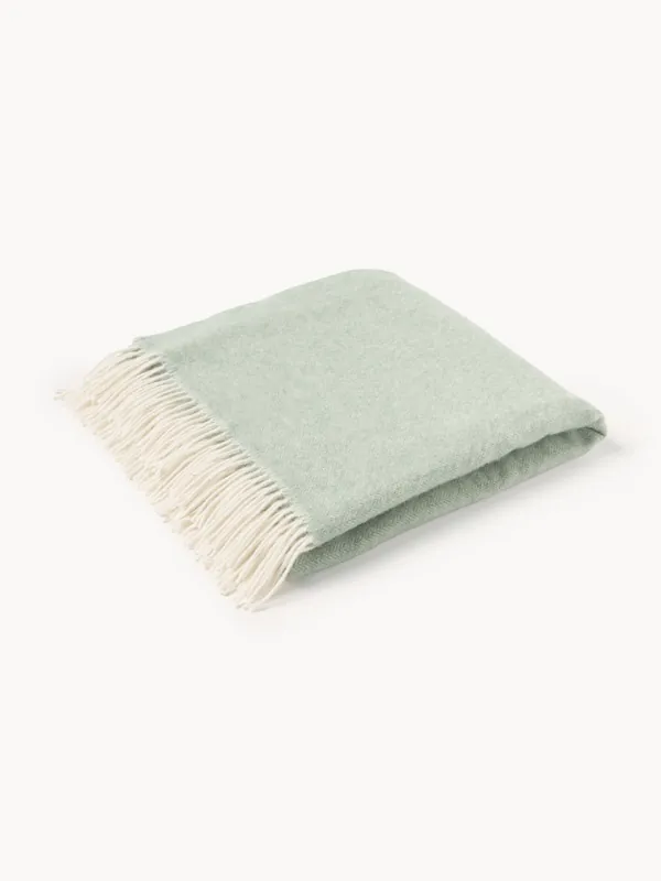 Coperta in lana con motivo a zig-zag e frange Tyrol
