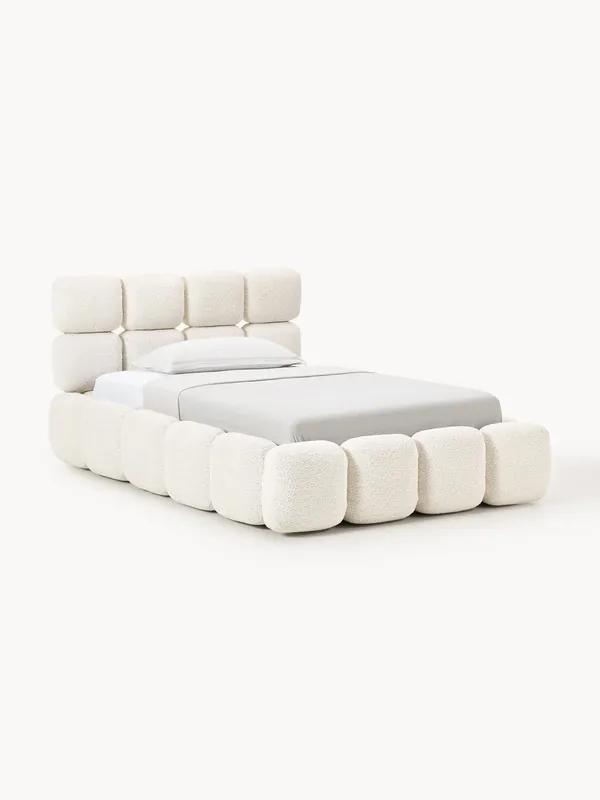 Letto imbottito in teddy bouclé con contenitore Tayla