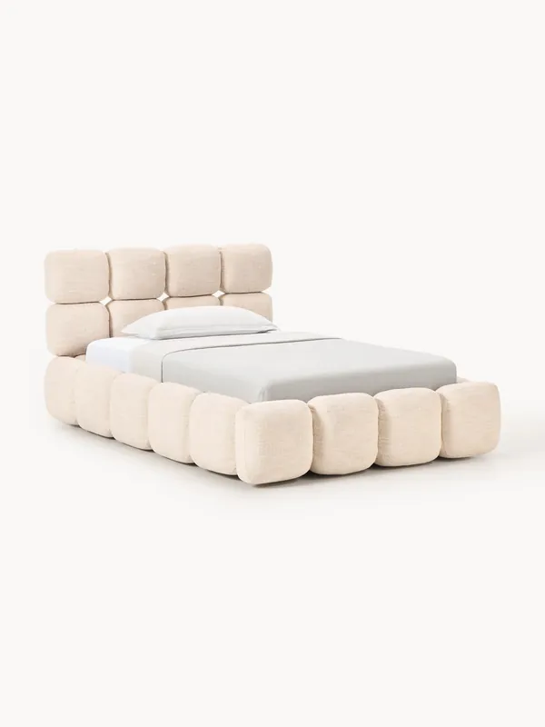 Letto imbottito in teddy bouclé con contenitore Tayla