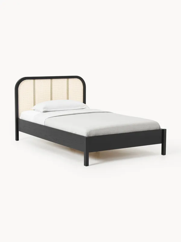 Letto singolo in legno con testiera in vimini Jones
