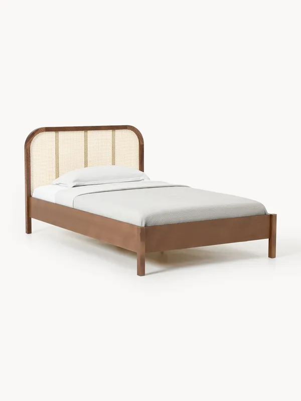 Letto singolo in legno con testiera in vimini Jones