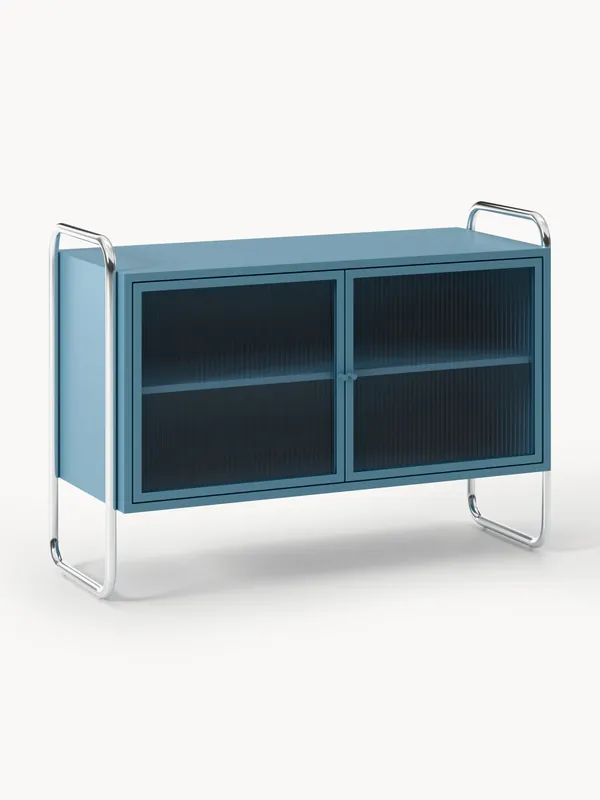 Credenza in metallo con frontale in vetro Robyn
