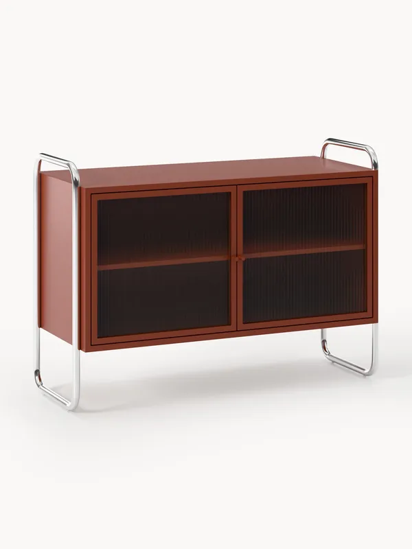Credenza in metallo con frontale in vetro Robyn