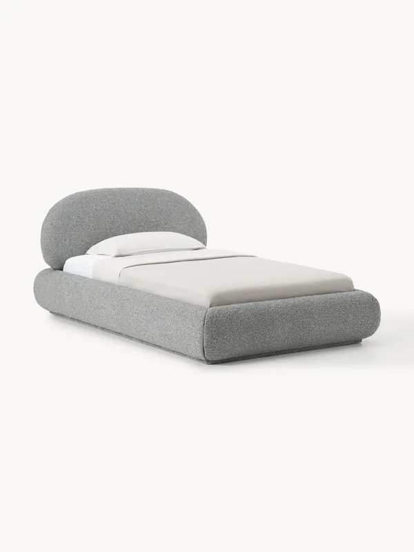 Letto singolo imbottito in bouclé con contenitore Alba