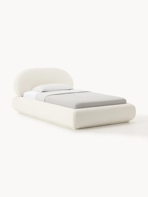 Letto singolo imbottito in teddy con contenitore Alba