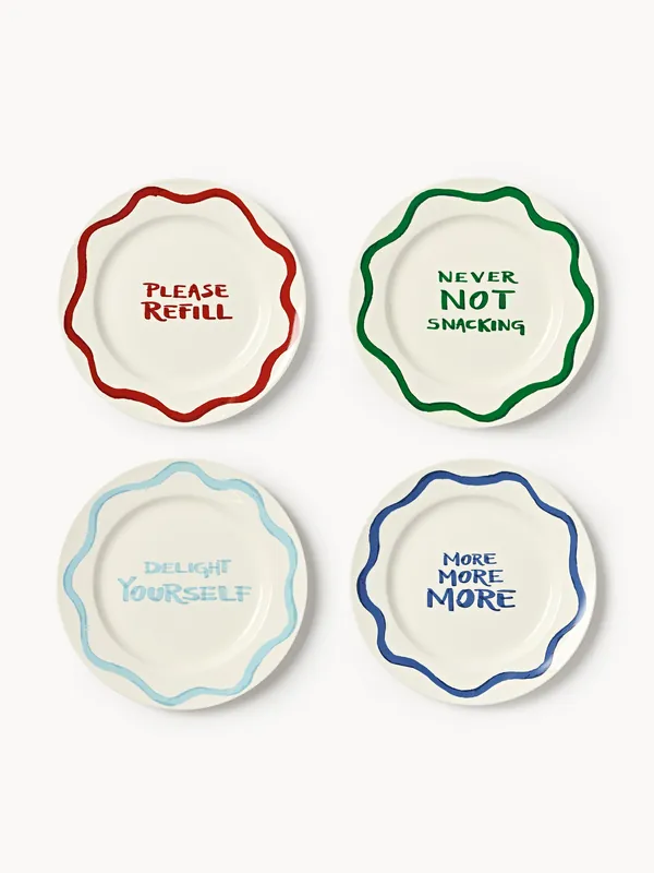 Set di 4 piatti da colazione in porcellana con motivo decorativo Tutti