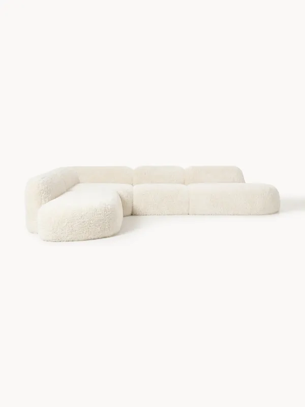 Divano angolare 4 posti componibile XL con chaise longue in teddy Wolke