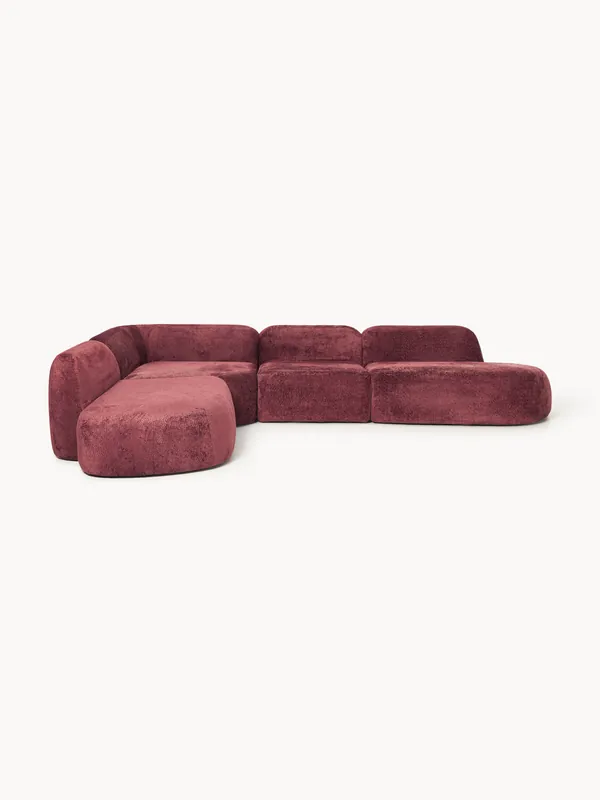 Divano angolare componibile 4 posti con chaise longue in teddy bouclé Wolke