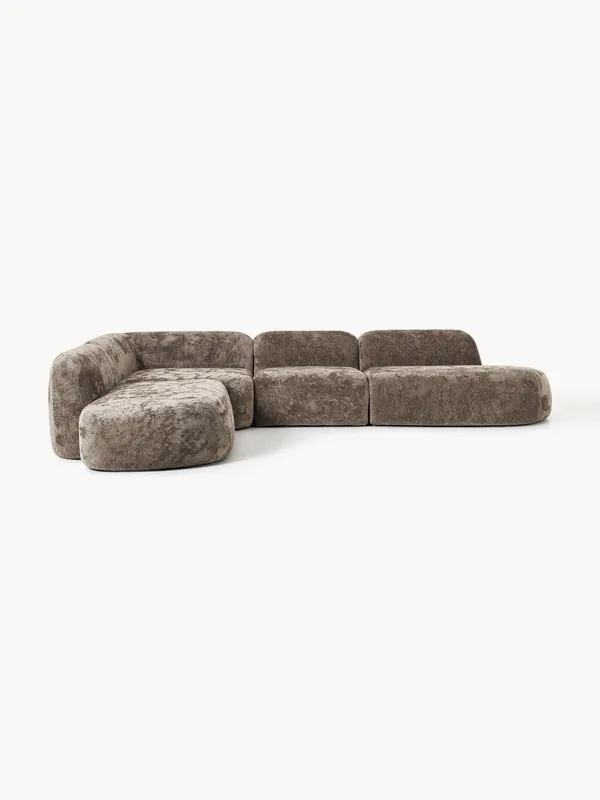 Divano angolare componibile 4 posti in teddy bouclé con chaise longue Wolke