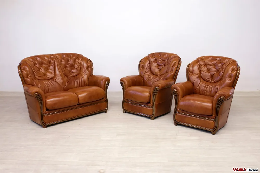 Divano e poltrone Strass in pelle marrone cognac