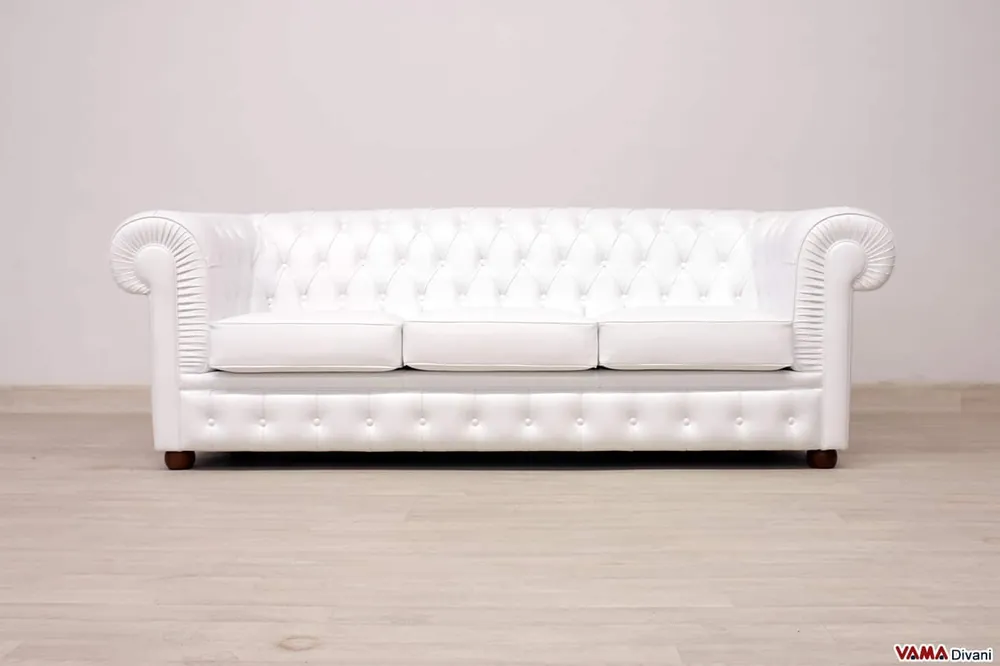 Divano Chesterfield 3 Posti Bianco Freddo