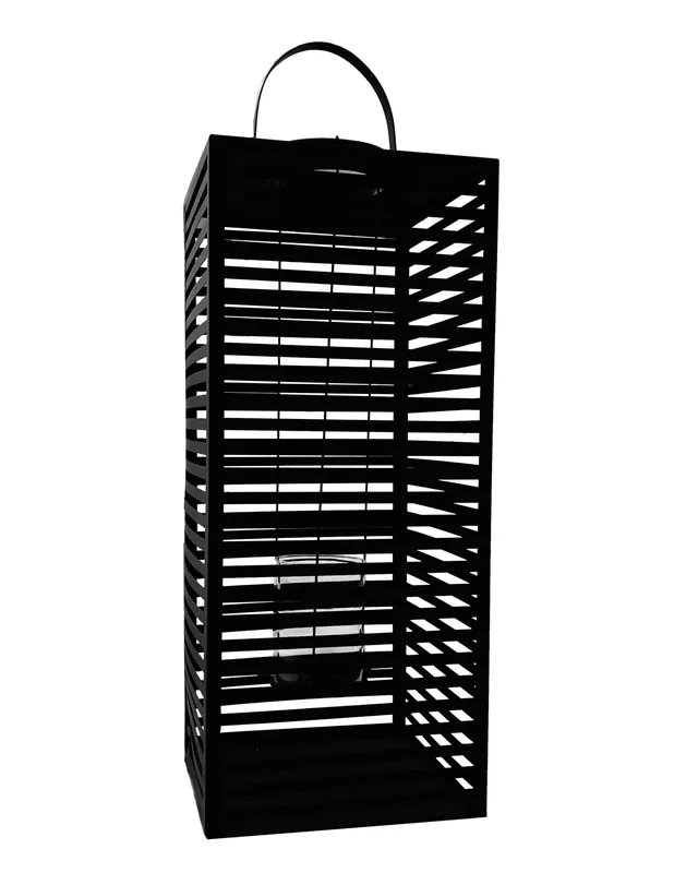 Lanterna in metallo verniciato con portacandela in vetro, 25×25 H 60cm, nero
