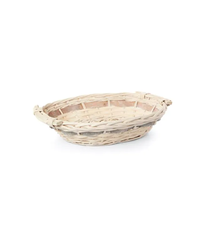 Cesto vimini da confezione ovale 41x31xh11 cm PANNA con fasce beige e grigio