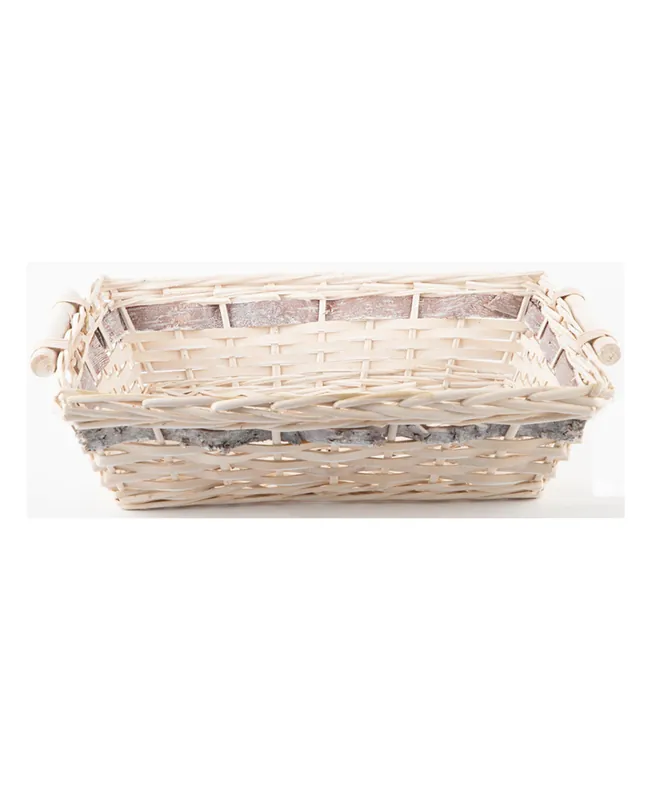 Cesto vimini da confezione rettangolare 40x29x10 PANNA con fasce beige e grigio