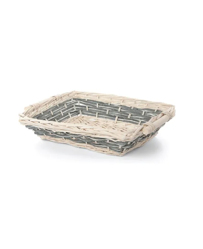 Cesto vimini da confezione rettangolare 51x34x12 cm PANNA con fasce beige\\/carta da zucchero