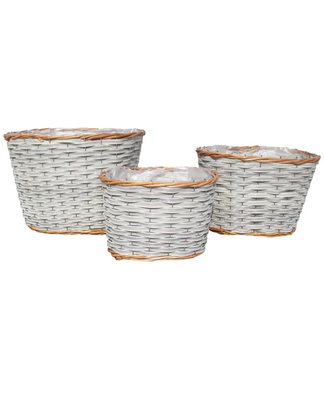 Set di 3 cesti per fiori e piante in vimini, colore grigio