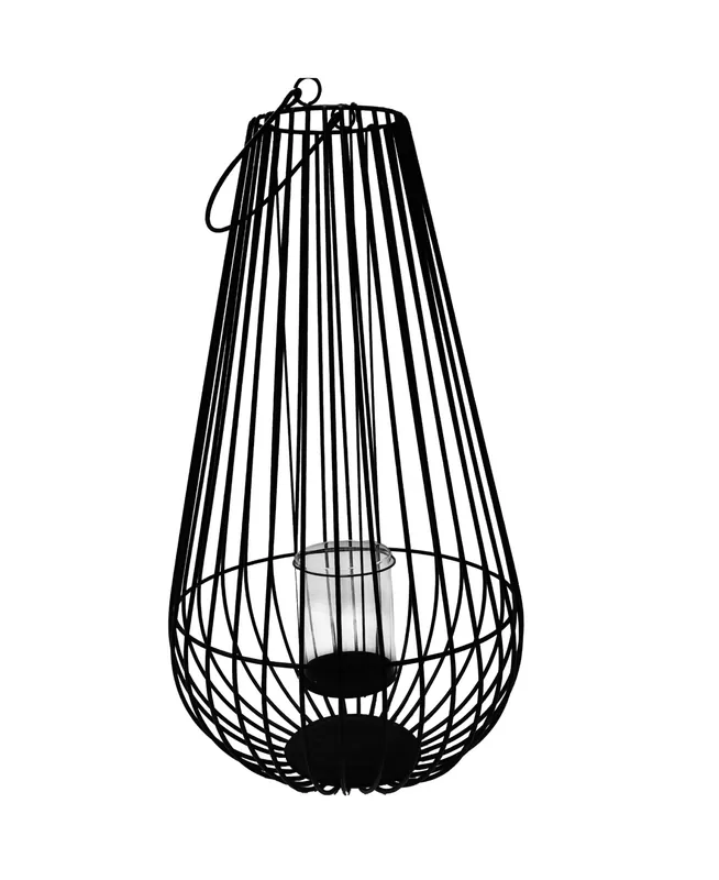 Lanterna London in metallo verniciato con portacandela in vetro, Ø13\\/32 cm- H 60cm, nero