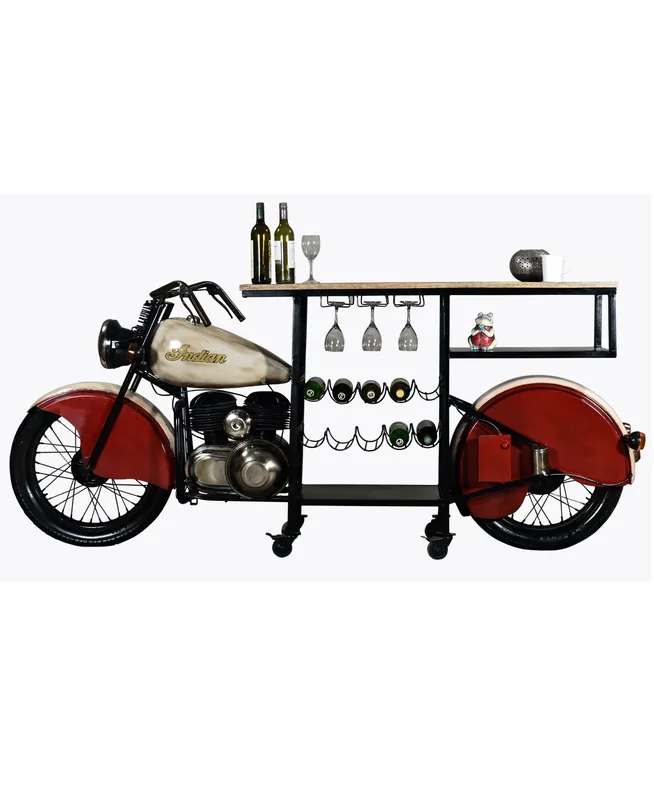 Consolle Bar Moto Vintage in Ferro e Legno di Mango – Stile Glider Retrò e Industriale