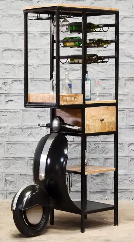 Mobile Bar Scooter Vespa Vintage in Ferro e Legno di Mango – Design Industriale