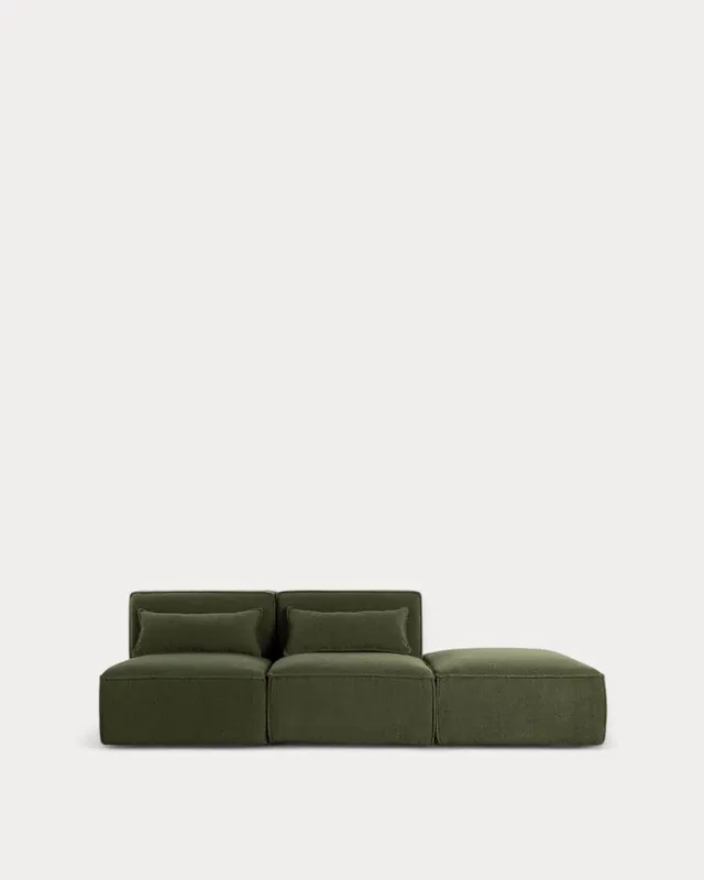 Divano Modulare 2 Pezzi con Pouf in Tessuto Bouclé Kilhe