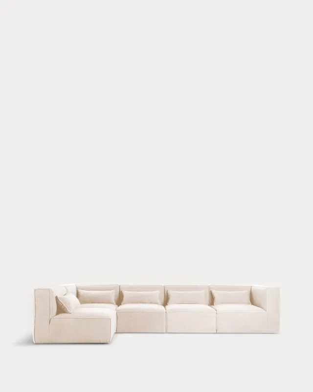 Divano Modulare 5 Pezzi con 2 Poltrone Angolari in Tessuto Boucle Kilhe