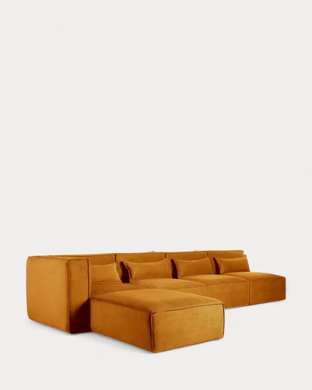 Divano Modulare a 4 Pezzi con 3 Poltrone e Pouf in Velluto a Coste Kilhe