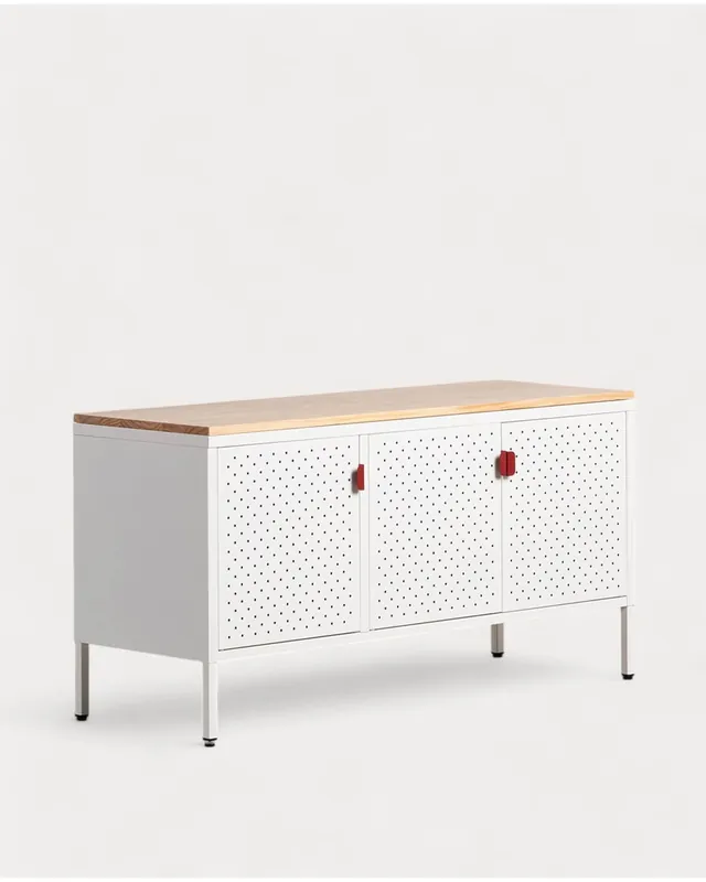 Credenza Bassa 3 Ante 115x40 cm in Acciaio Laminato e Legno di Pino Varys
