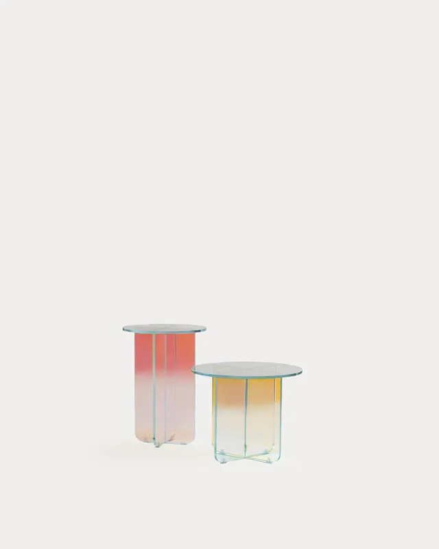 Set di Tavolini Ausiliari e da Caffé Iridescente in Vetro Temperato Iris