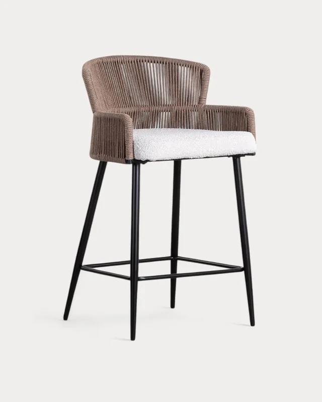 Sgabello alto Drean in tessuto e corda (65 cm)
