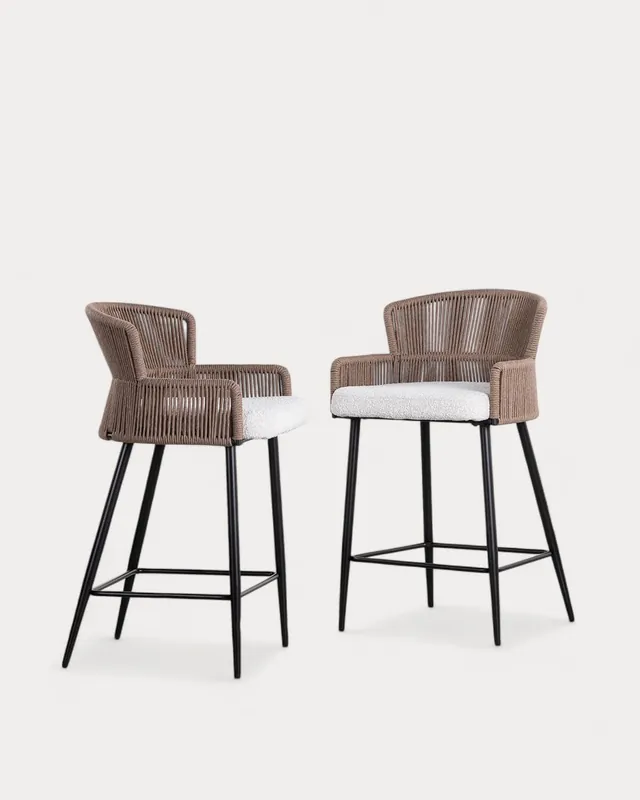 Confezione da 2 sgabelli alti in tessuto e corda (65 cm) Drean