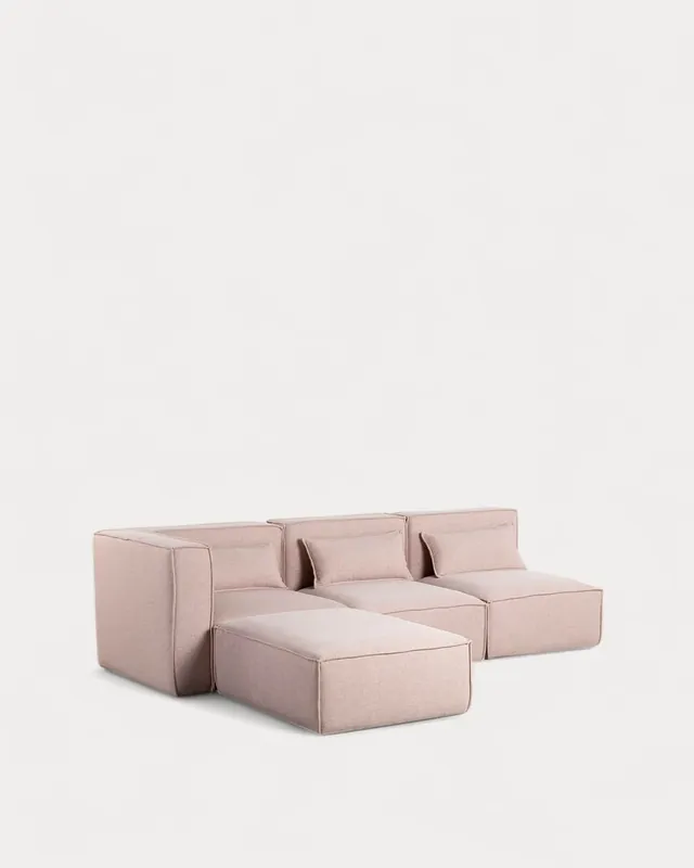 Divano Modulare 3 Pezzi con 2 poltrone e Pouf in Tessuto Kilhe