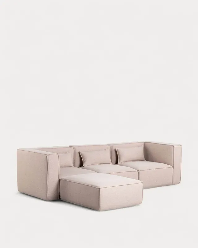 Divano Modulare 3 Pezzi con 2 Poltrone Angolari e Pouf in Tessuto Kilhe