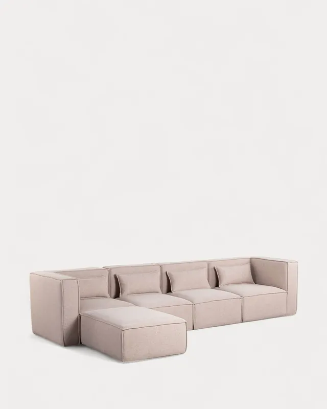 Divano Modulare 4 Pezzi con 2 Poltrone Angolari e Pouf in Tessuto Kilhe