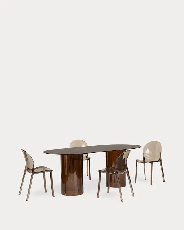 Set da Tavolo da Pranzo Ovale in Vetro Curvato (200x90 cm) Kolu e 4 Sedie in Policarbonato Imatra
