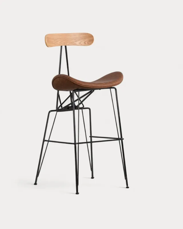 Confezione da 2 sgabelli alti in similpelle e legno (75 cm) Brunela