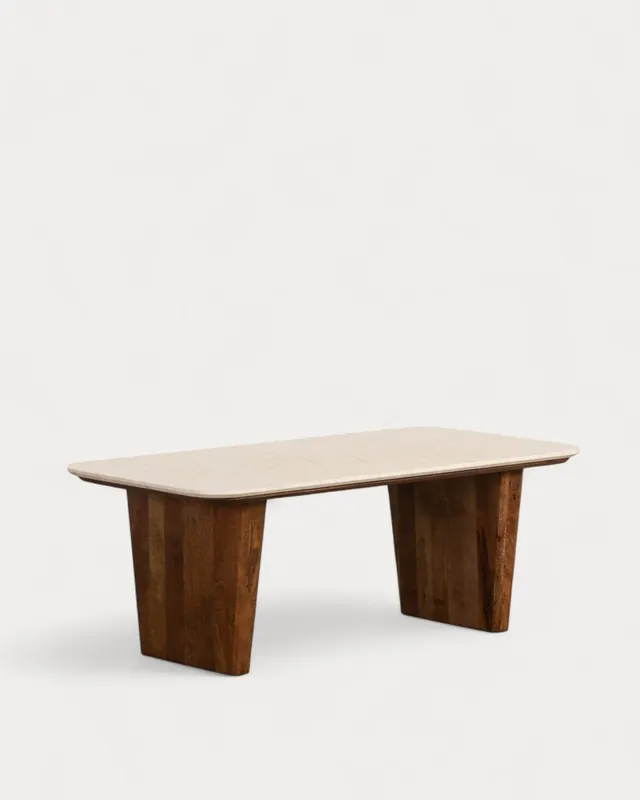 Tavolino Rettangolare in Marmo Egiziano e Legno di Mango (120x60 cm) Amatis