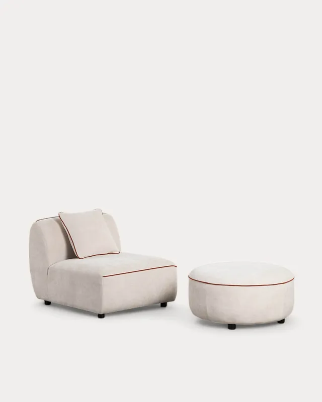 Poltrona Componibile con Puff Rotondo in Tessuto Ilham
